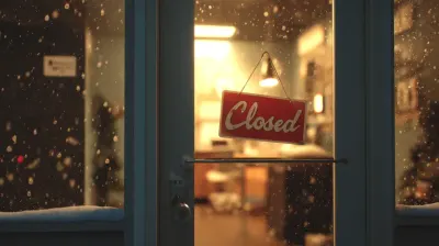 A storefront with a “Closed for the Holidays” sign and a glowing phone inside, symbolizing continued customer communication during staff break periods.