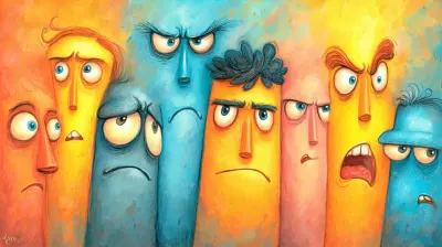 Illustration of different customer emotions on phone calls including calm, worried, rushed, and frustrated expressions
