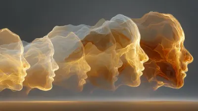 Abstract sound waves transforming into human faces, symbolizing how a company’s tone of voice reflects its people and culture.