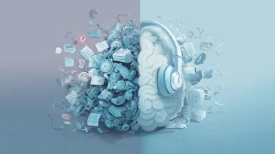 A stylized brain split in half, one side cluttered with ringing phones and messages, the other calm and organized with a glowing headset symbolizing reduced burnout through better call handling.